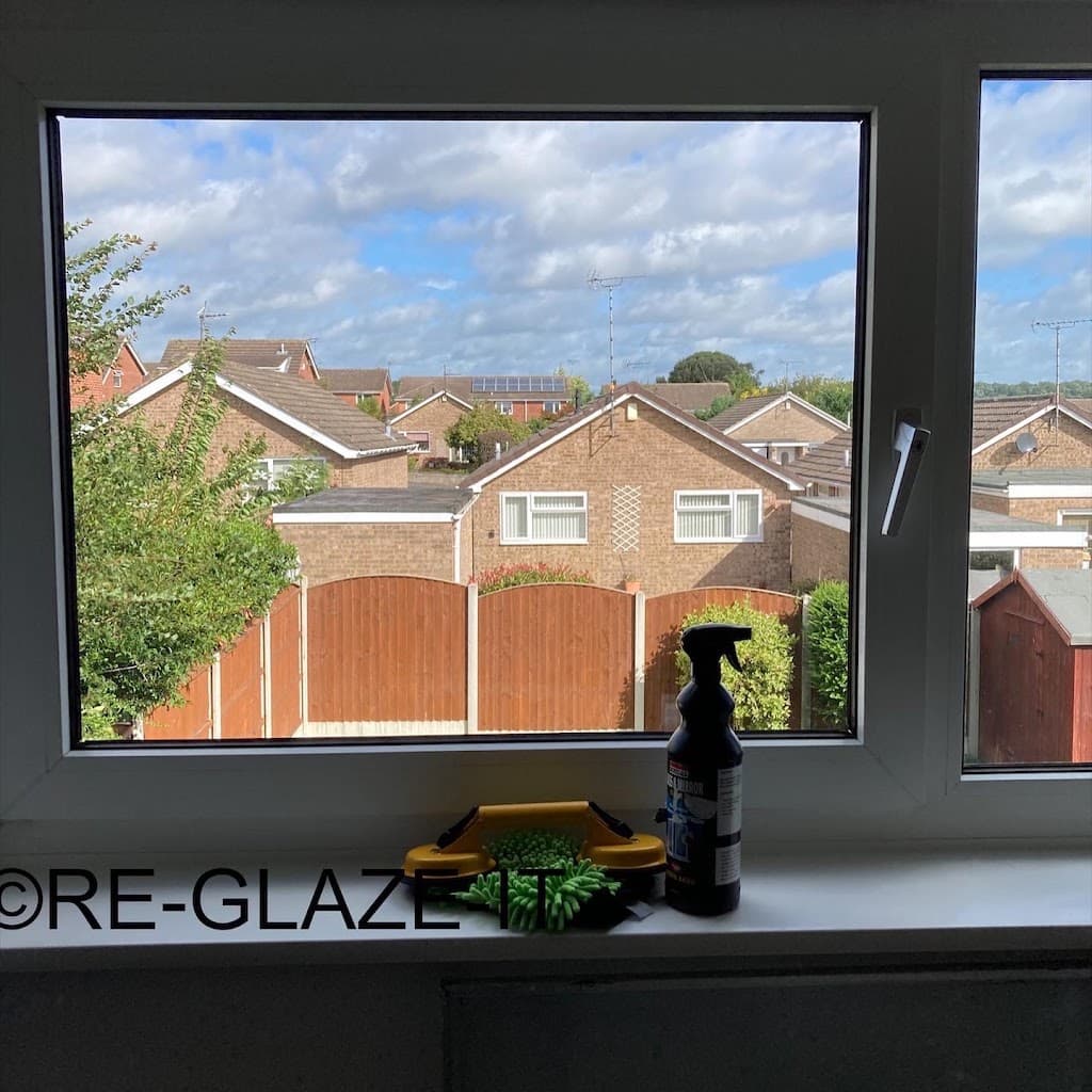 Re-Glaze-It Glazier Derby replacing misted cracked blown double glazed units.